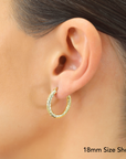 14K Yellow Gold Full Diamond-Cut Oval Hoop Earrings