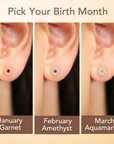 14k Yellow Gold Birthstone Halo Stud Earrings, With Secure Screw-On Backs, Available in 12 Colors