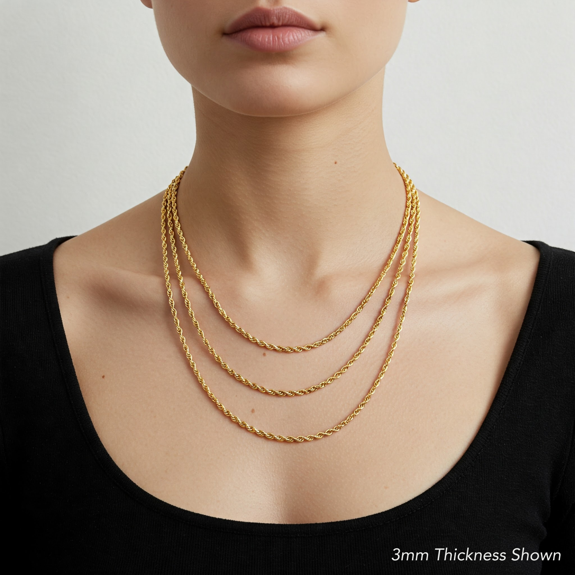 14K Yellow Gold Rope Chains, Solid 14k Gold Necklace With Secure Lobster Lock