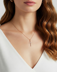 14K Yellow Gold Cross Pendant Necklace, With 18" Cable Chain