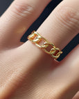 Solid 14k Gold Cuban Chain Ring, Chunky Chain Link Design