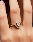 14k Yellow Gold Solitaire Heart Halo Ring