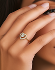 14k Yellow Gold Solitaire Heart Halo Ring