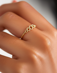 14k Yellow Gold Oval Link Beaded Band Ring