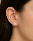 14K Gold Lab Diamond Flower Halo Stud Earrings With Pushbacks, 0.18ctw