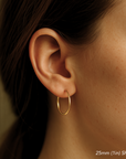 14K Yellow Gold Thin Plain Hoop Earrings, 1mm