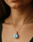 14k Yellow Gold Sky Blue Topaz Gemstone and Diamond Pendant