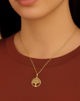 14K Yellow Gold Tree Of Life Pendant, With 18" Necklace