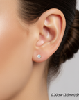 14K White Gold Lab Diamond Stud Earrings, CVD Brilliant Solitaire Round Diamond Studs, Screwback