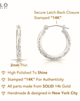 14K White Gold Diamond-Cut X-Pattern Round Hoop Earrings