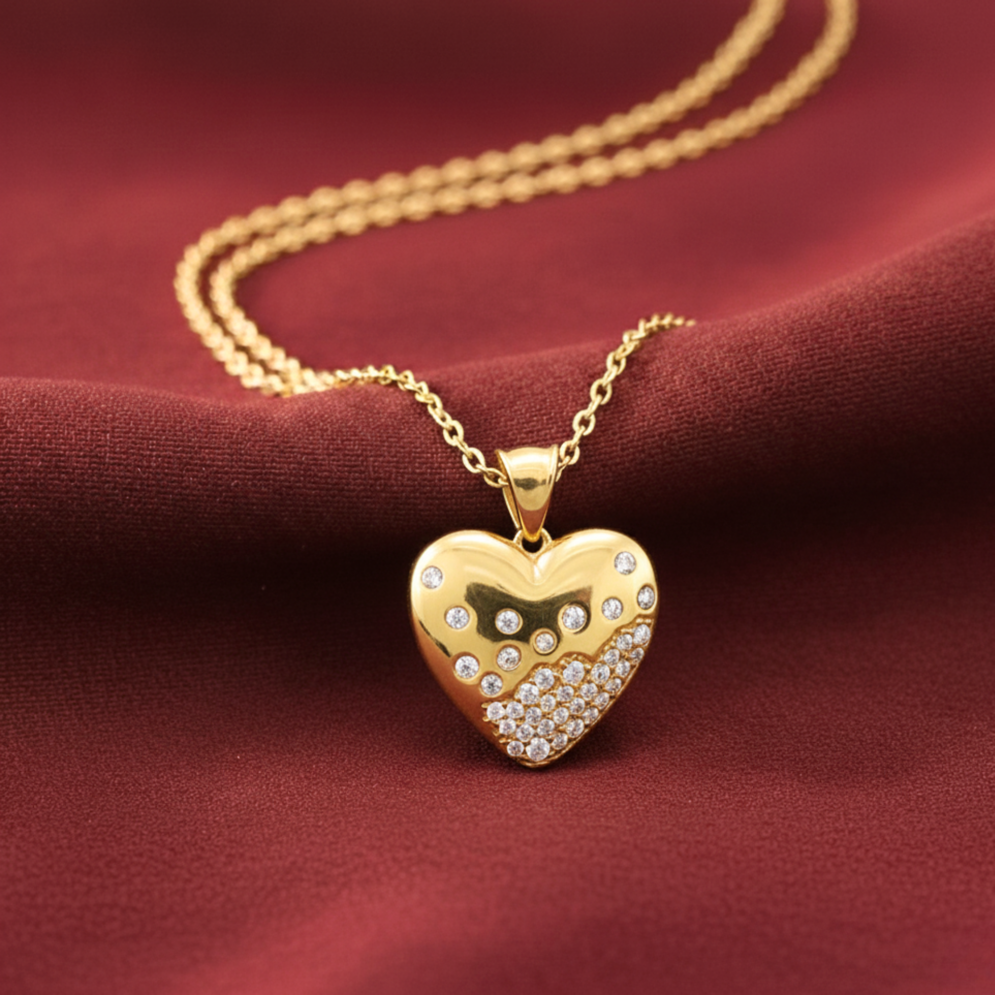 14K Solid Yellow Gold Heart Pendant, With 18" Cable Chain Necklace