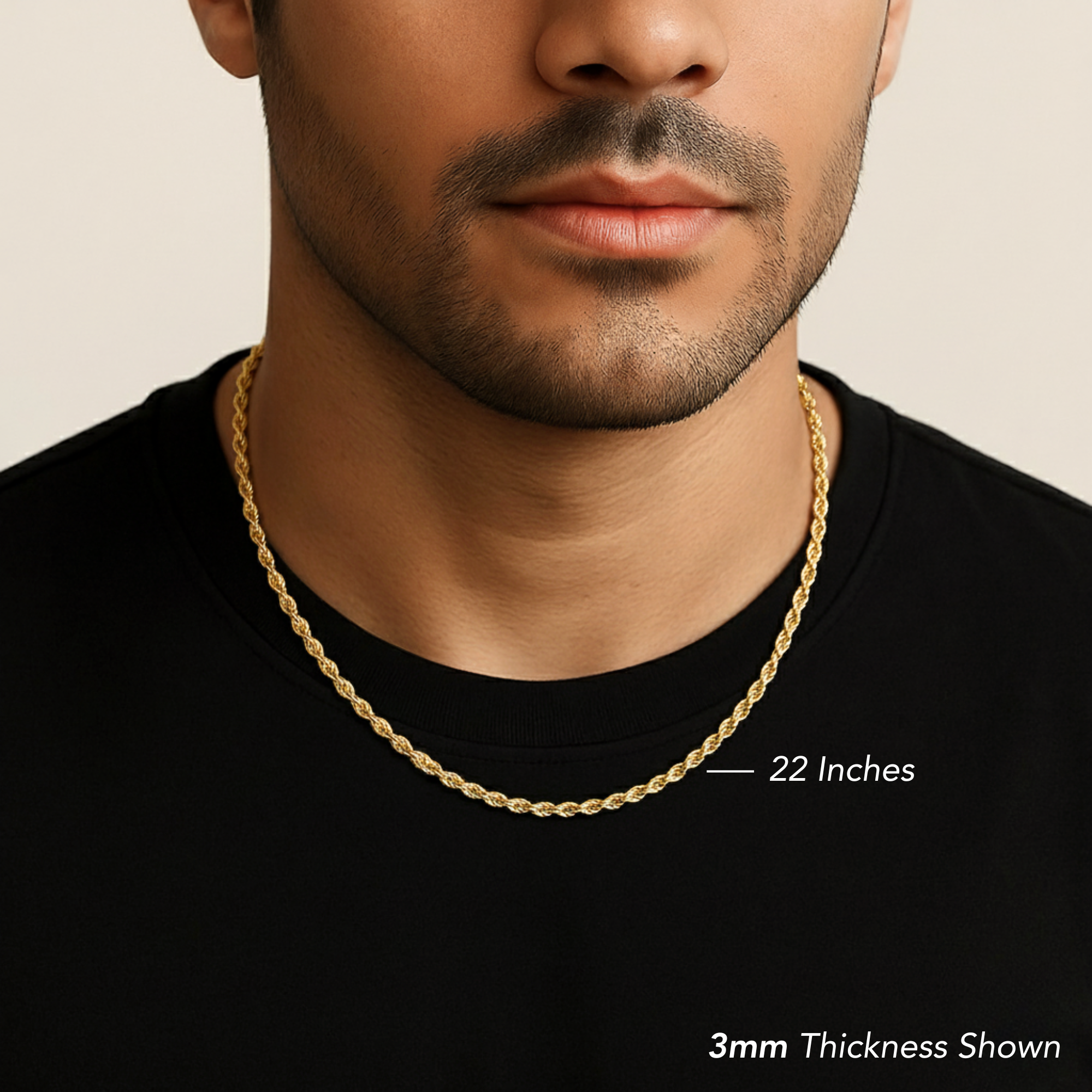 Italian Rope Chains with Strong Lobster Lock, Sterling Silver Dipped In 14K Gold