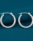 14k White Gold All Around Diamond Cut Hoop Earrings