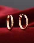 14K Rose Gold Hoop Earrings, Hand Engraved X-Pattern