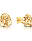 14k Gold Love Knot Stud Earrings with Hand Engraved Diamond Cuts, 9mm, Pushback Studs