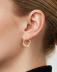 Solid 10K Yellow Gold Tri-Color Hoop Earrings, Italian Style Design, Chunky 3mm