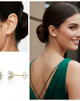 14k Yellow Gold and Cubic Zirconia Stud Earrings, Silicone Pushback