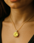14k Gold Yellow Topaz Gemstone And Diamond Pendant Necklace