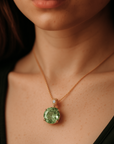 14k Yellow Gold Green Amethyst Gemstone And Diamond Pendant Necklace