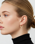 Solid 10K Yellow Gold Tri-Color Hoop Earrings, Italian Style Design, Chunky 3mm