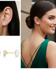 14K Yellow Gold and White Gold Zirconia Stud Earrings, Silicone Push-back, Unisex