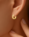 14K Gold Diamond-Cut Huggies, Dainty 13mm Gold Earrings