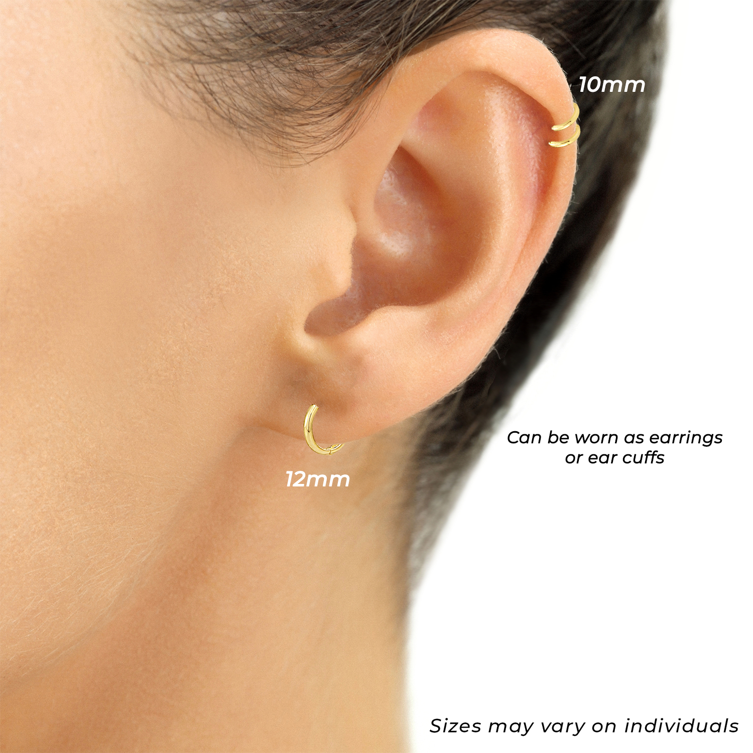 Tilo Jewelry 14K Yellow Gold Classy Huggies Dainty Everyday Gold Earrings 12mm 14K Yellow Gold