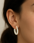 10K Gold Two-Tone Spiral Oval Hoop Earrings, Italian Design