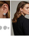 Sterling Silver Half Ball Classic Studs, With Simulated Diamonds