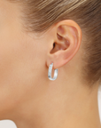 14K White Gold U-Shape Hoop Earrings, "X-Pattern" Diamond-Cuts