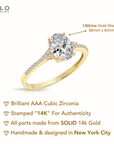 14K Yellow Gold Oval-Shaped Solitaire 1.5 Carat Engagement Ring With Side Stones