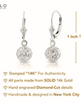 14k White Gold Diamond-Cut Ball Dangle Earrings