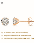 14k Rose Gold Zirconia Solitaire Stud Earrings, Pushback