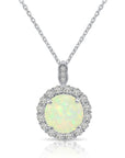 Sterling Silver Simulated Fire Opal Halo Pendant Necklace