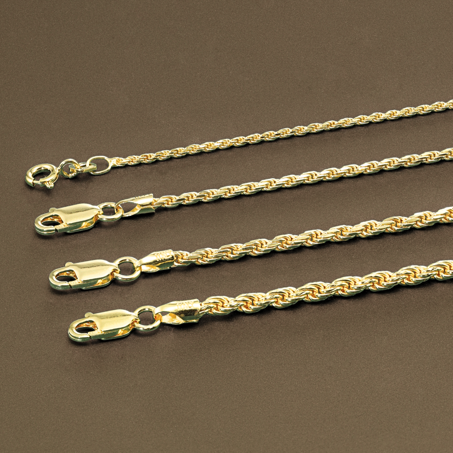 Italian Rope Chains with Strong Lobster Lock, Sterling Silver Dipped In 14K Gold