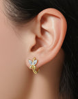 14K Yellow Gold Butterfly Marquise-Cut CZ Huggies Hoop Earrings, 12mm
