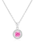 Sterling Silver Birthstone Halo Pendant Necklace