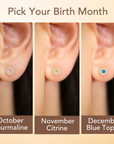 14k Yellow Gold Birthstone Halo Stud Earrings, With Secure Screw-On Backs, Available in 12 Colors