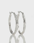 10K White Gold Twisted Diamond-Cut Hoop Earrings