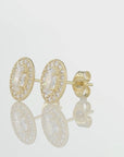 14K Yellow Gold Oval CZ Halo Stud Earrings