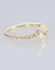 10K Solid Yellow Gold Four Leaf Clover Ring, With Hand Engraved Diamond-Cuts