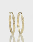 10K Yellow Gold Twisted Diamond-Cut Hoop Earrings