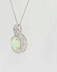 Sterling Silver Simulated Fire Opal Halo Pendant Necklace