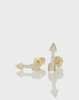 14k Solid Yellow Gold Tiny CZ Arrow Studs, With Screw on Screwbacks