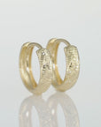 14K Gold Huggie Earrings, Diamond-Cut "Tornado" Engravings, Size 12mm
