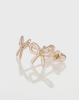 14K Solid Rose Gold Ribbon Bow Stud Earrings, With Secure Screw-Backs