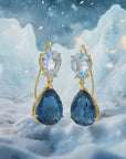 14K Yellow Gold Pear-Cut London & Sky Blue Topaz Teardrop Wire Earrings, 26ctw, Natural Gemstone Earrings