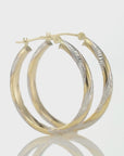 10K Gold Two-Tone Spiral Hoops, With Engraved Diamond-Cuts, 25mm