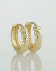 14K Gold Huggie Earrings, Diamond-Cut Engravings, Size 12mm