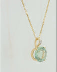 14k Yellow Gold Green Amethyst Gemstone And Diamond Pendant Necklace